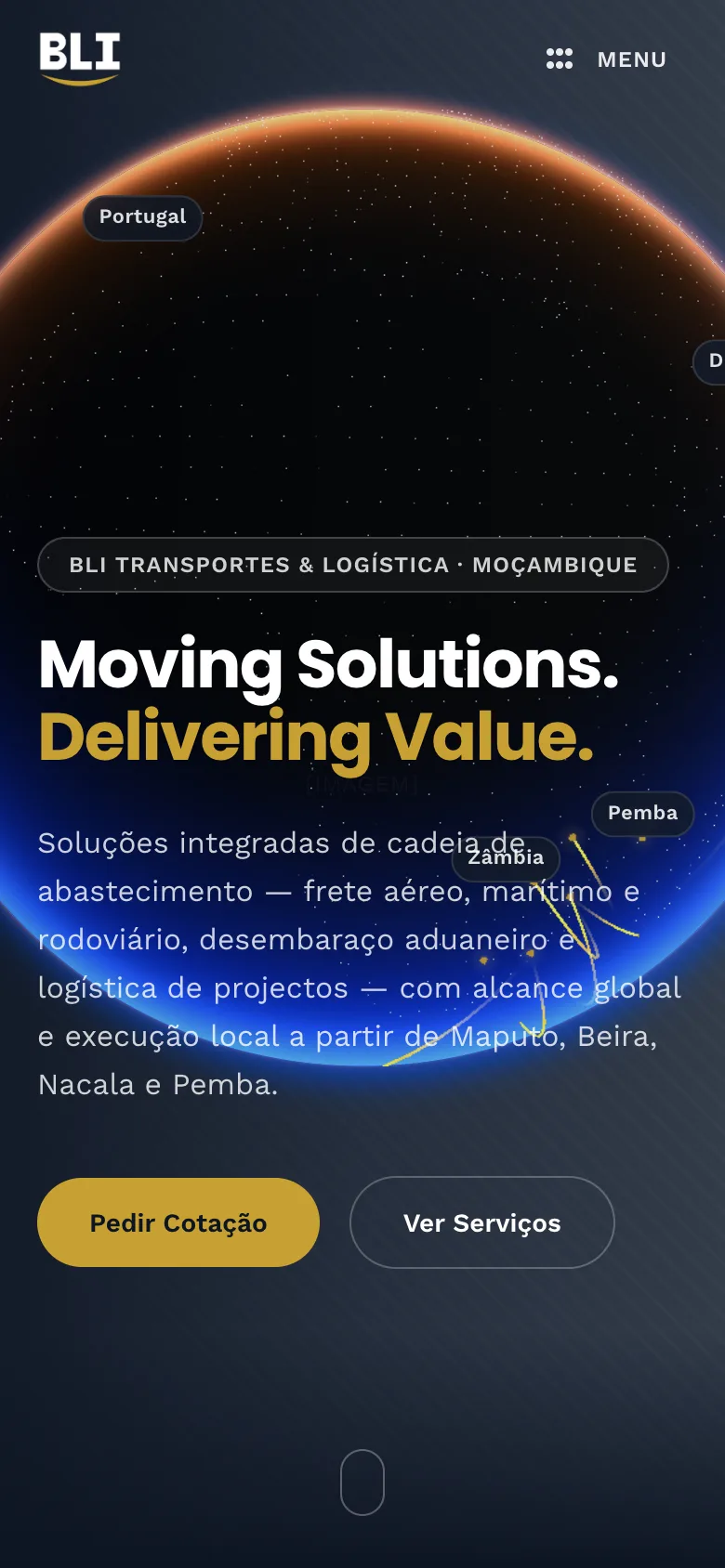 Ecrã do Portal BLI — versão móvel