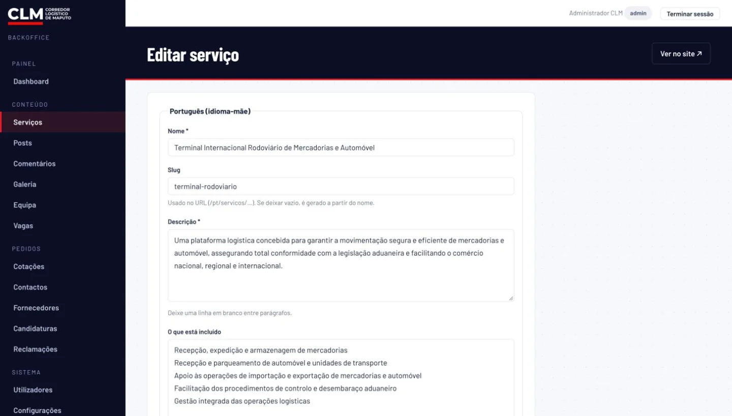 Backoffice: edição de serviço