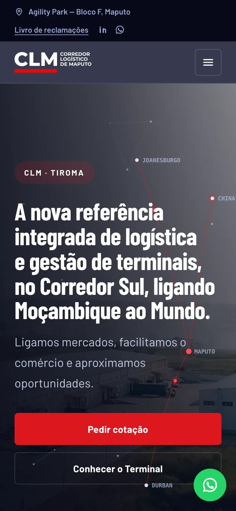Ecrã do Portal CLM — versão móvel