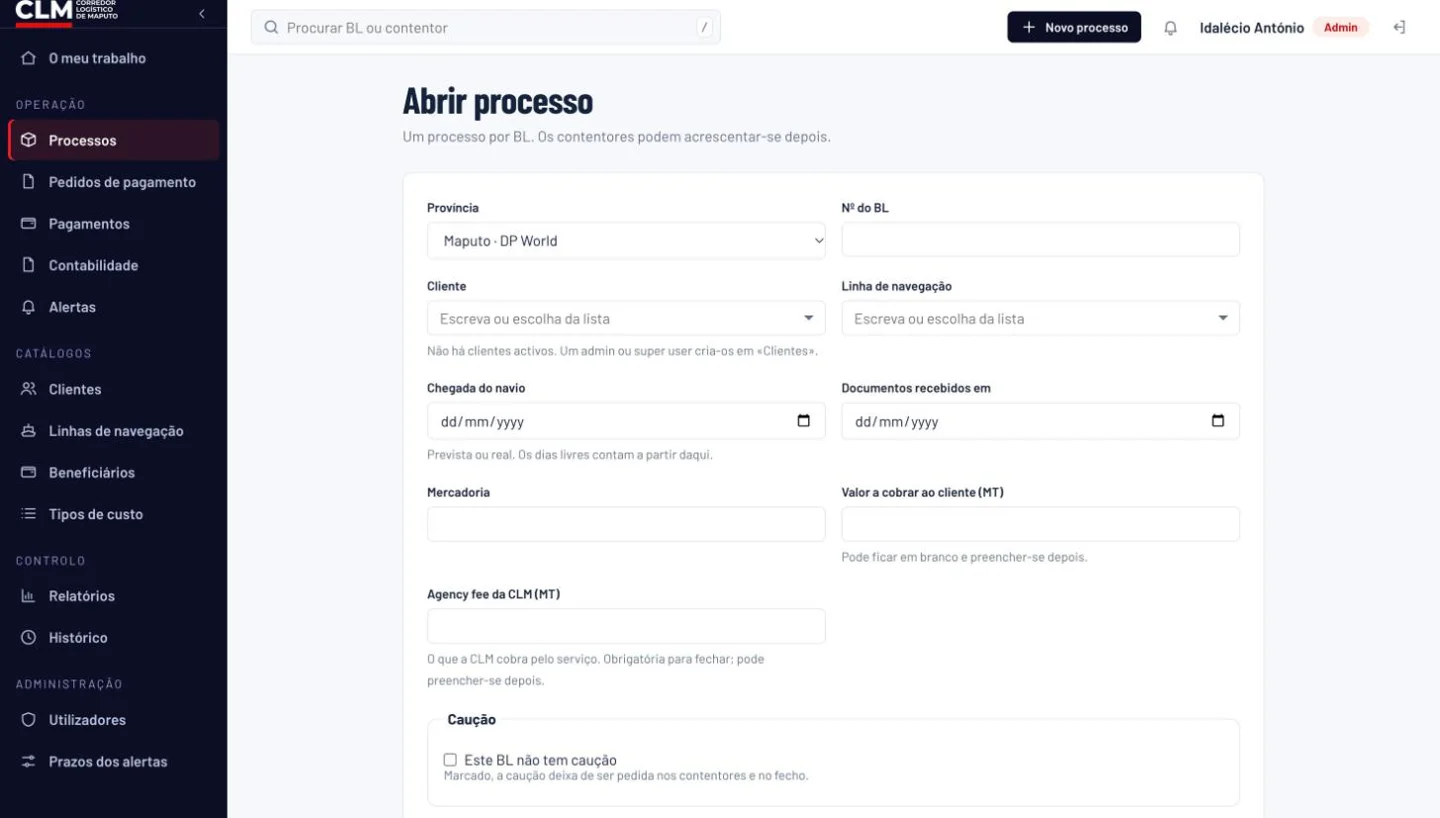 Abertura de processo por BL