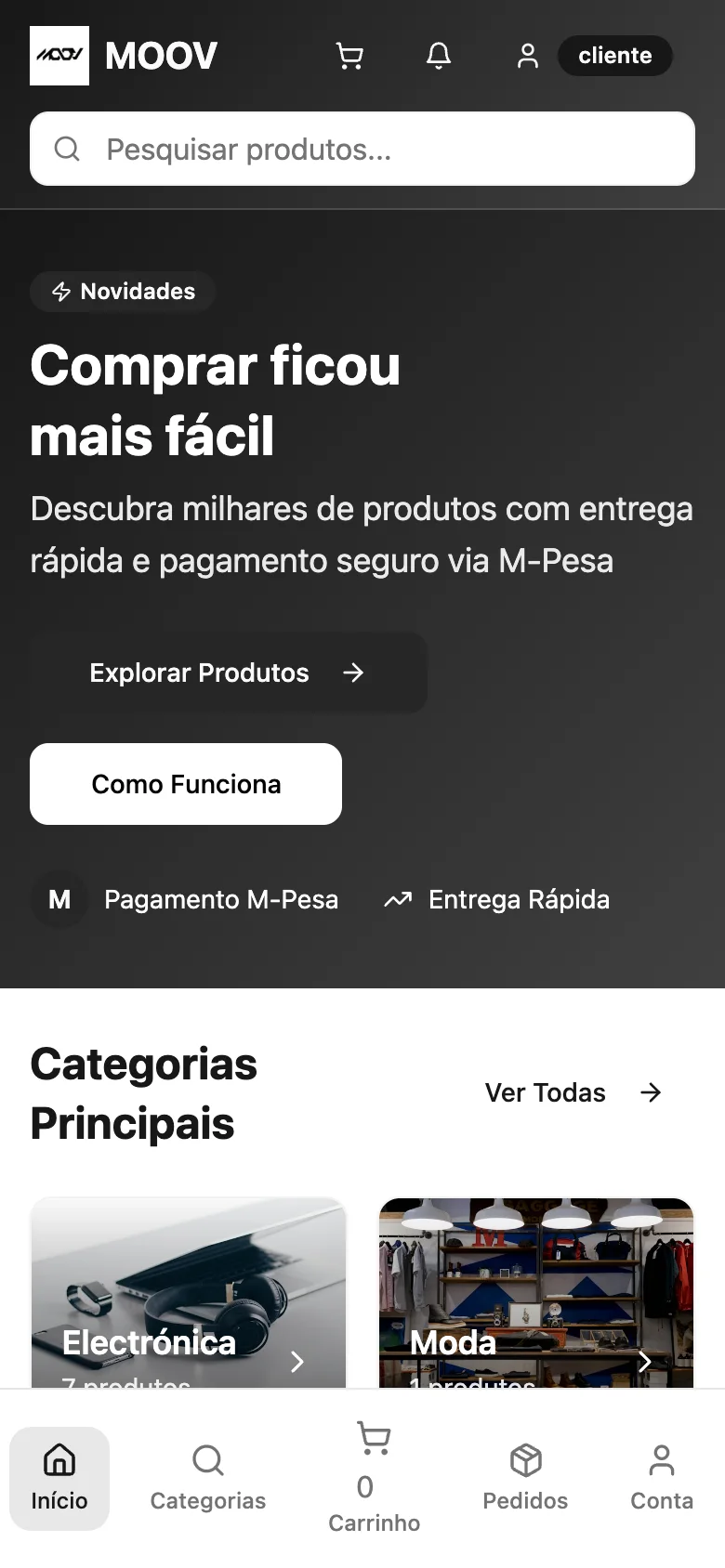 Ecrã do MOOV — versão móvel