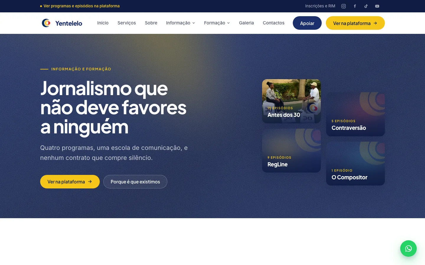 Ecrã do Portal Yentelelo